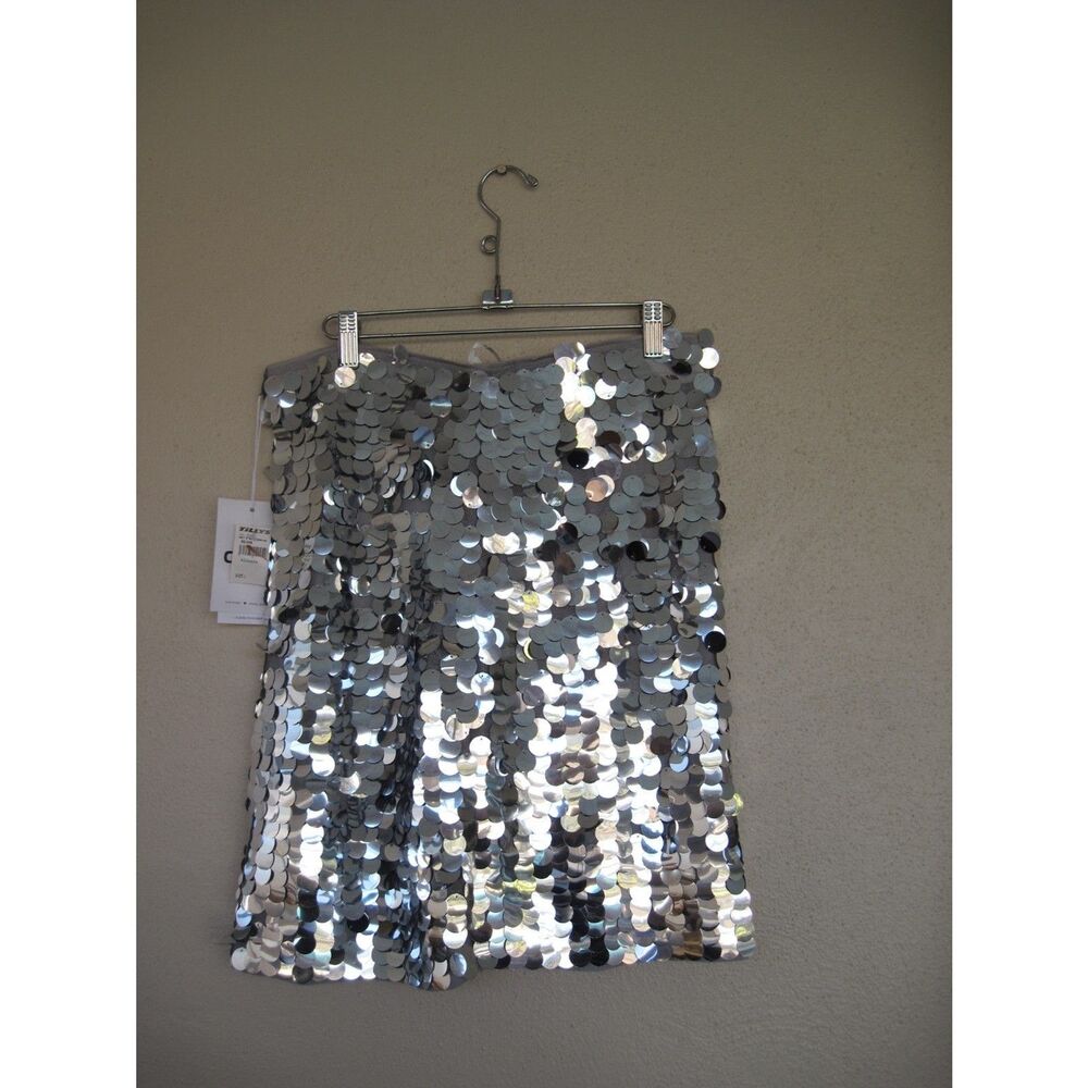 Only Nancy Silver Sequin Skirt JRS Size L NWT
